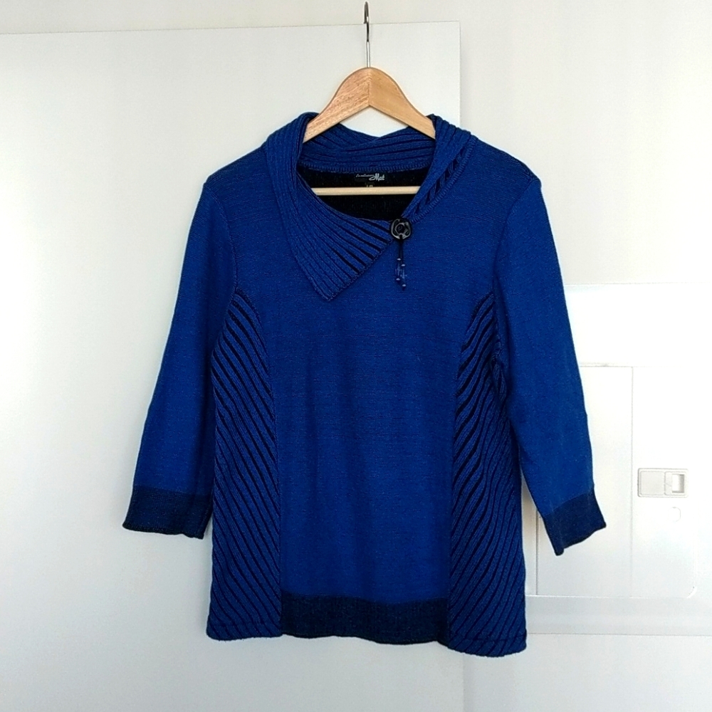 Blue Asymmetrical Neck Sweater SZ L